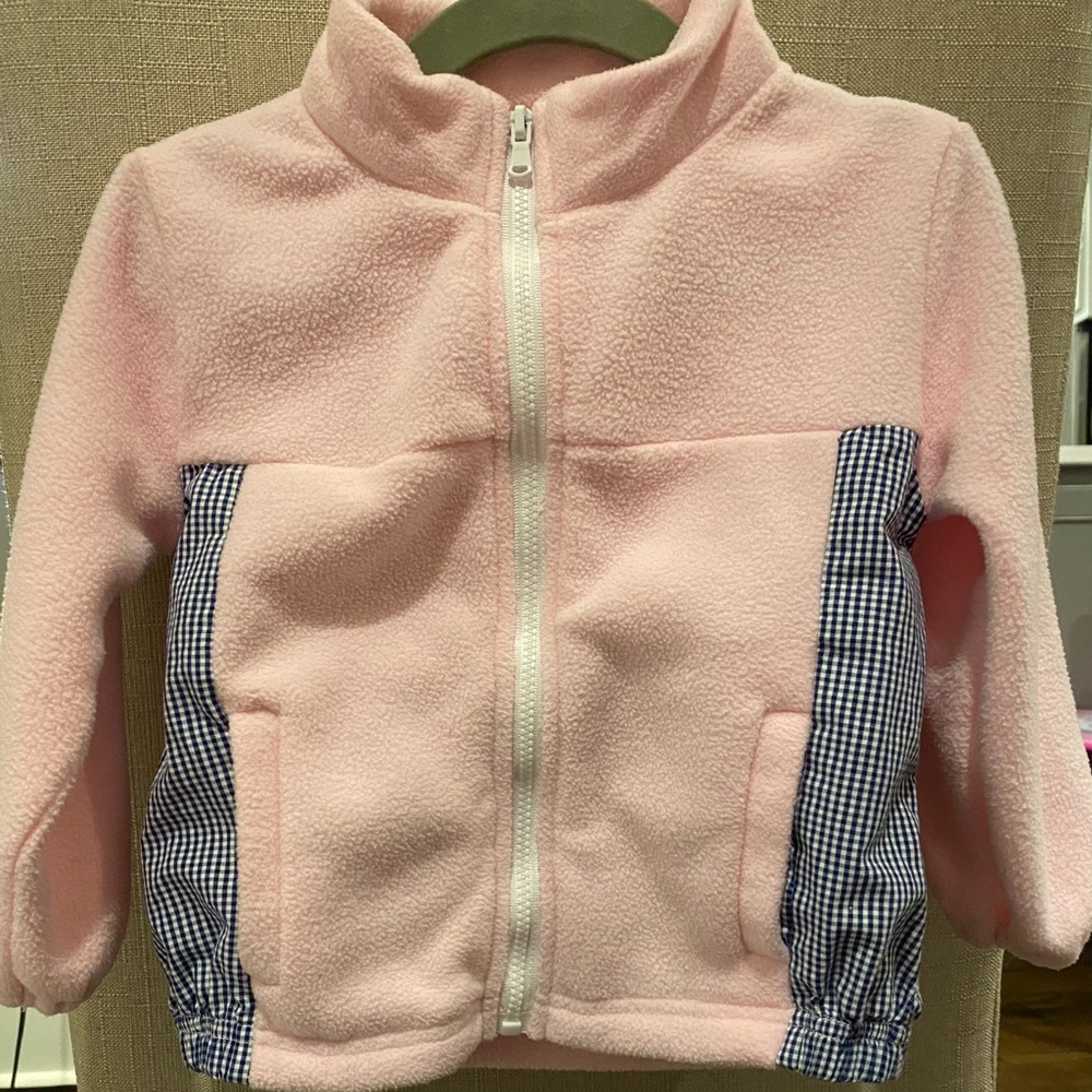 Sugar Dumplin’ Pink & Blue Gingham Fleece Jacket